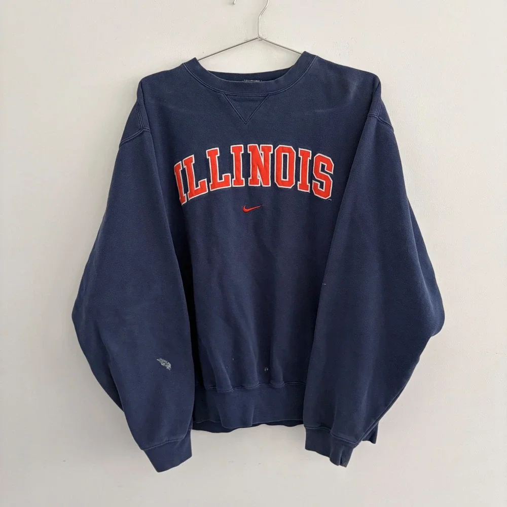 Nike Team Illinois Fighting Illini Crewneck Sweatshirt Navy Blue Medium